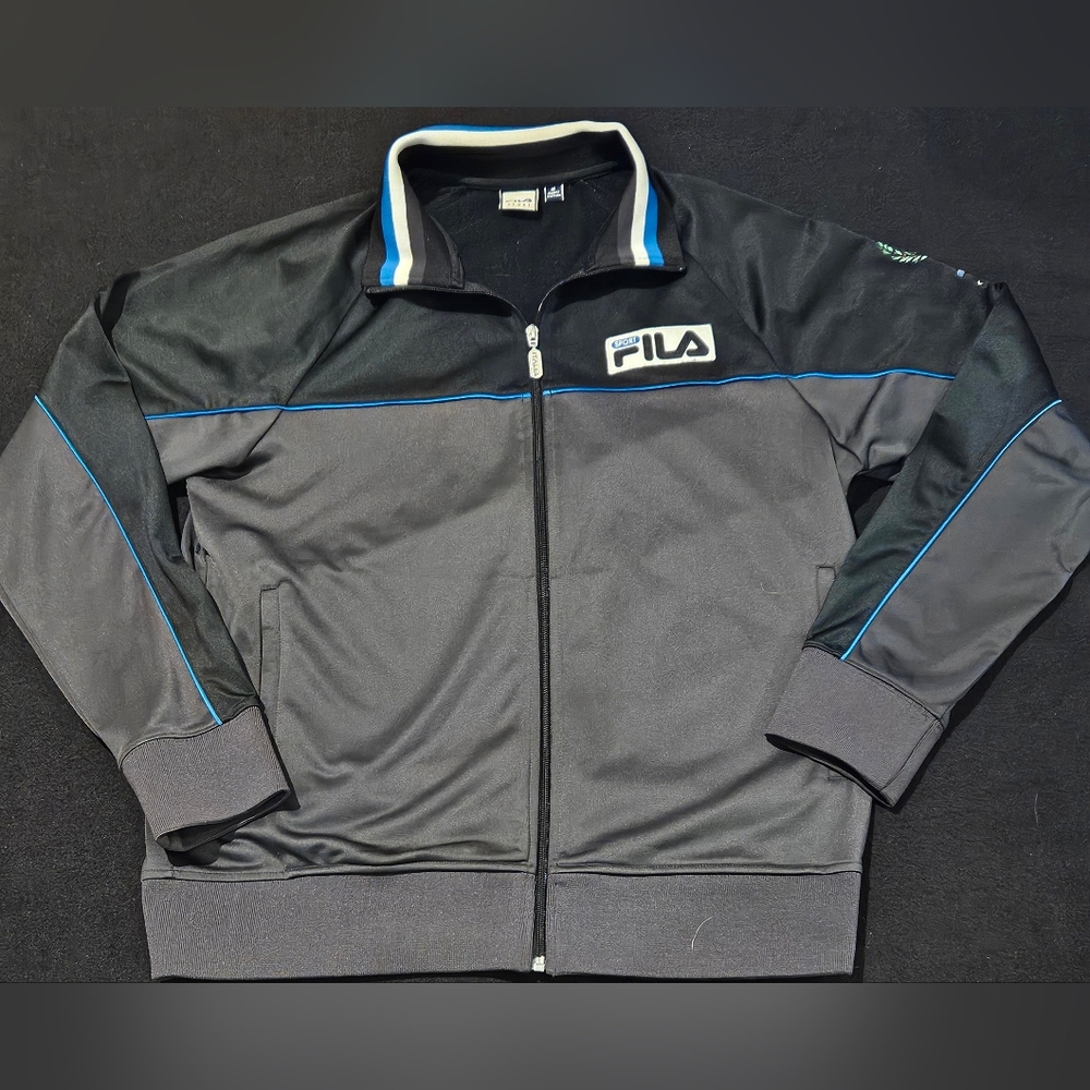FILA Sport Italia Black Gray Blue Track Jacket Soccer Mens Size Medium